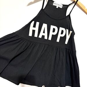 Wildfox Black Cotton Tank Top with Graphic HAPPY Lettering Size Small